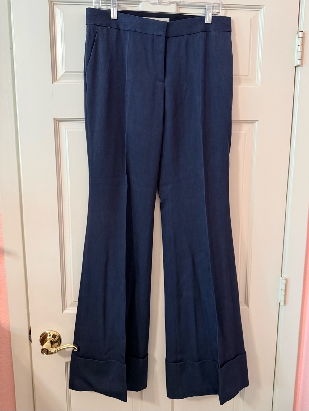 Stella McCartney Navy Boot-Cut Trousers with Cuffed Hem